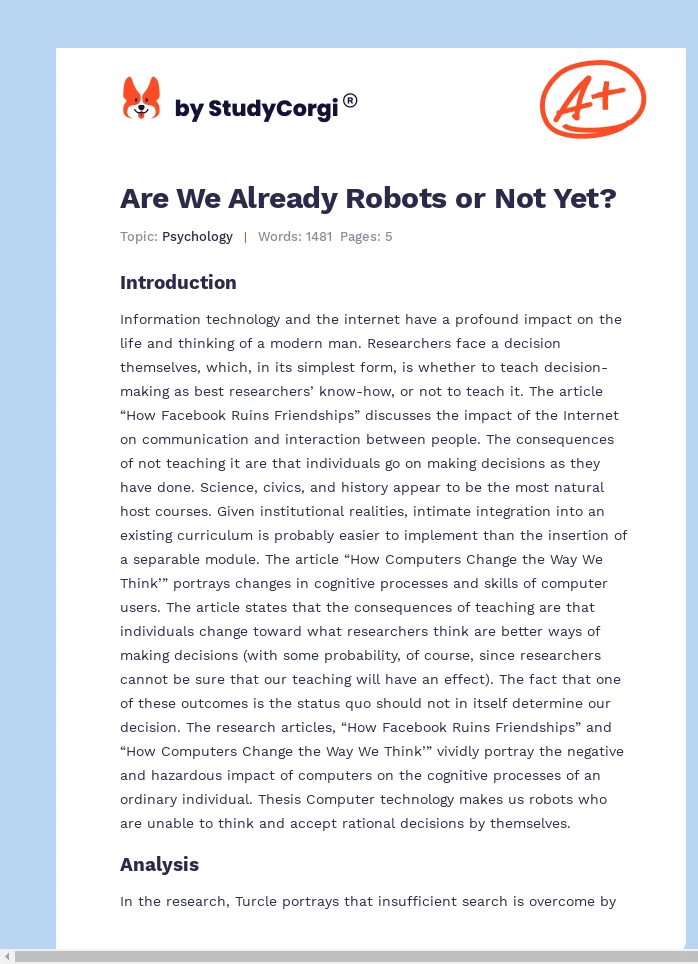 Are We Already Robots or Not Yet?. Page 1