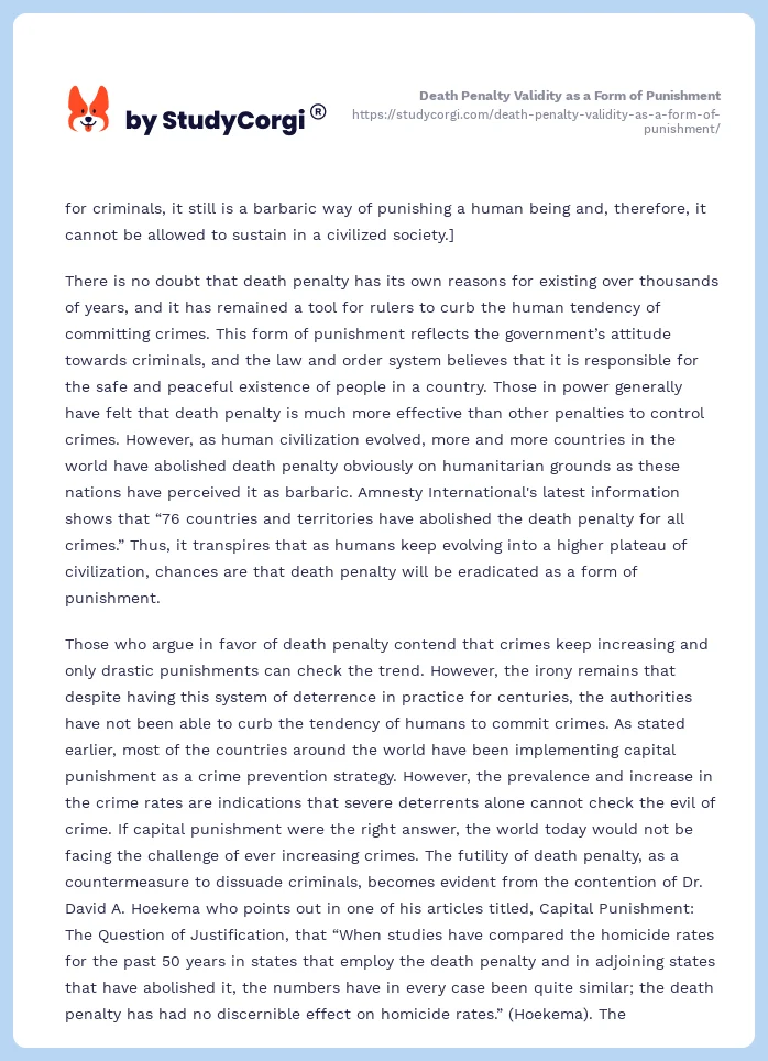 Death Penalty Validity as a Form of Punishment. Page 2