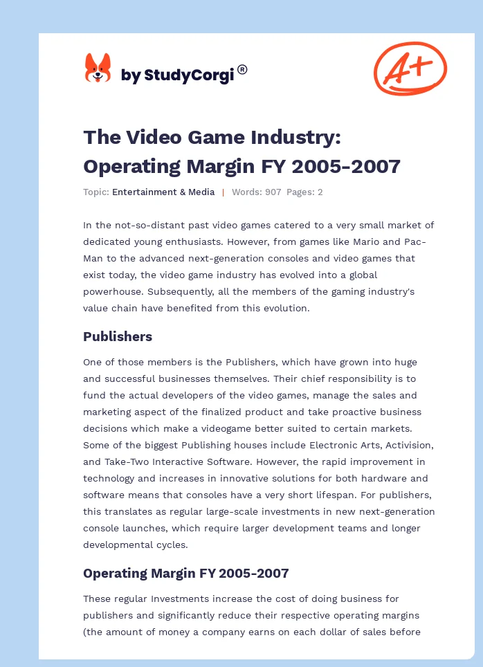 The Video Game Industry: Operating Margin FY 2005-2007. Page 1