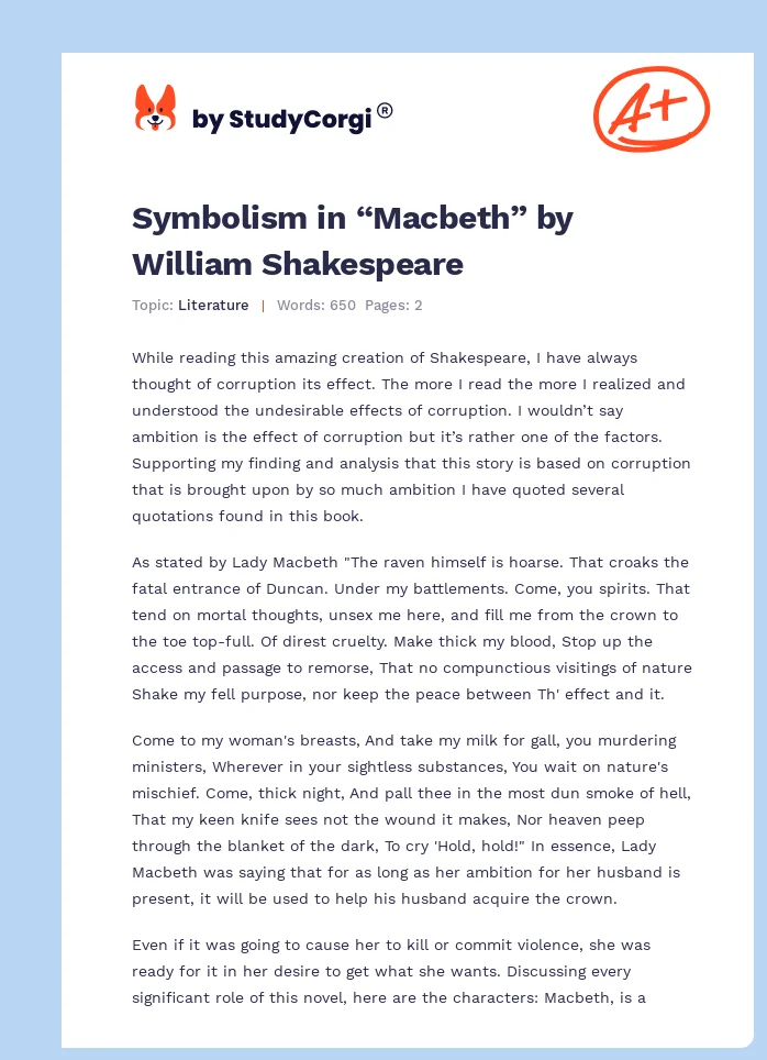 Symbolism in “Macbeth” by William Shakespeare. Page 1