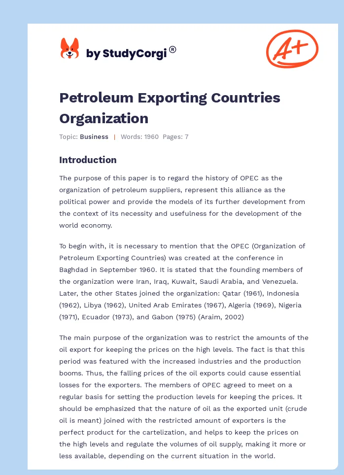 Petroleum Exporting Countries Organization. Page 1