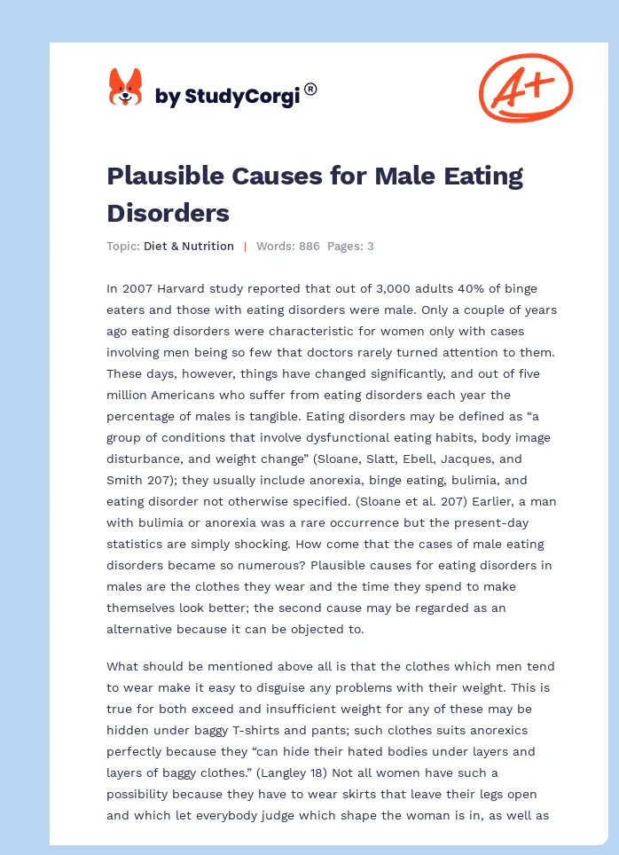 Plausible Causes for Male Eating Disorders. Page 1