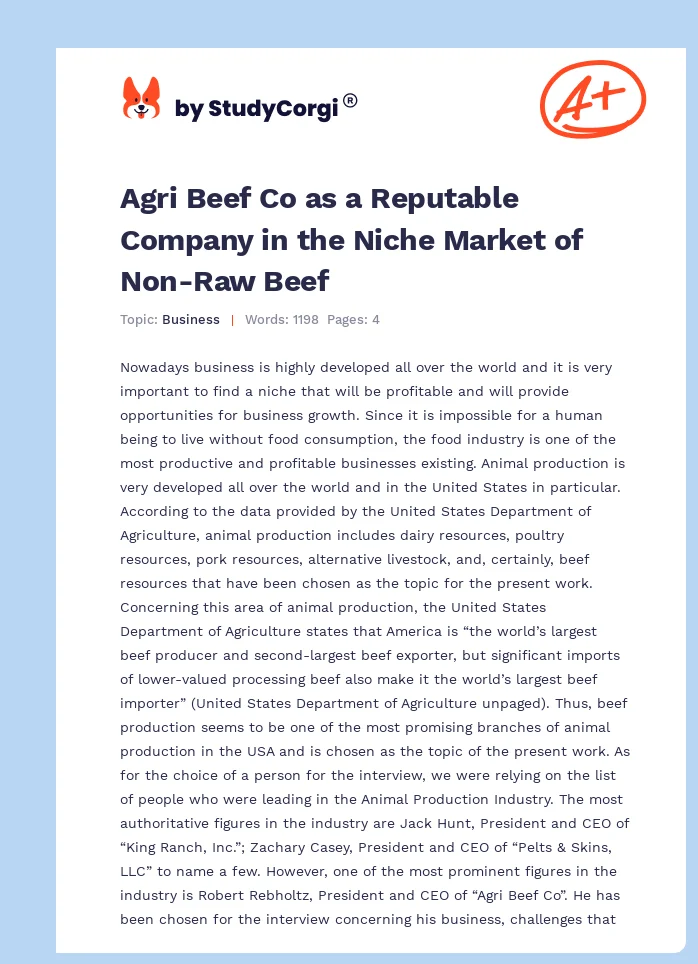 Agri Beef Co as a Reputable Company in the Niche Market of Non-Raw Beef. Page 1
