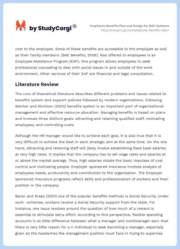 Employee Benefits Plan and Design for BAE Systems. Page 2