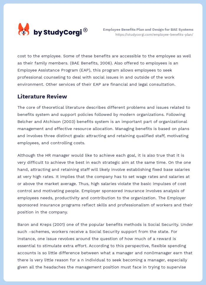 Employee Benefits Plan And Design For BAE Systems Free Essay Example Employee Benefits Plan And Design For BAE Systems Free Essay Example