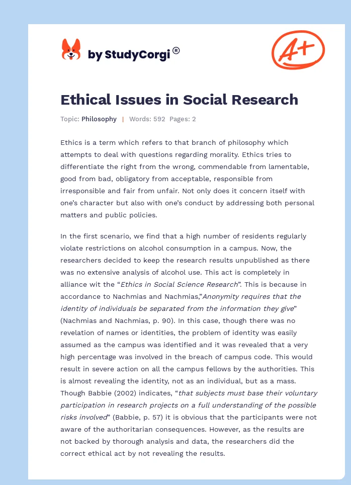 Ethical Issues in Social Research. Page 1
