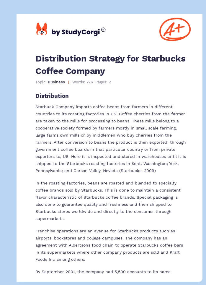 Distribution Strategy for Starbucks Coffee Company. Page 1