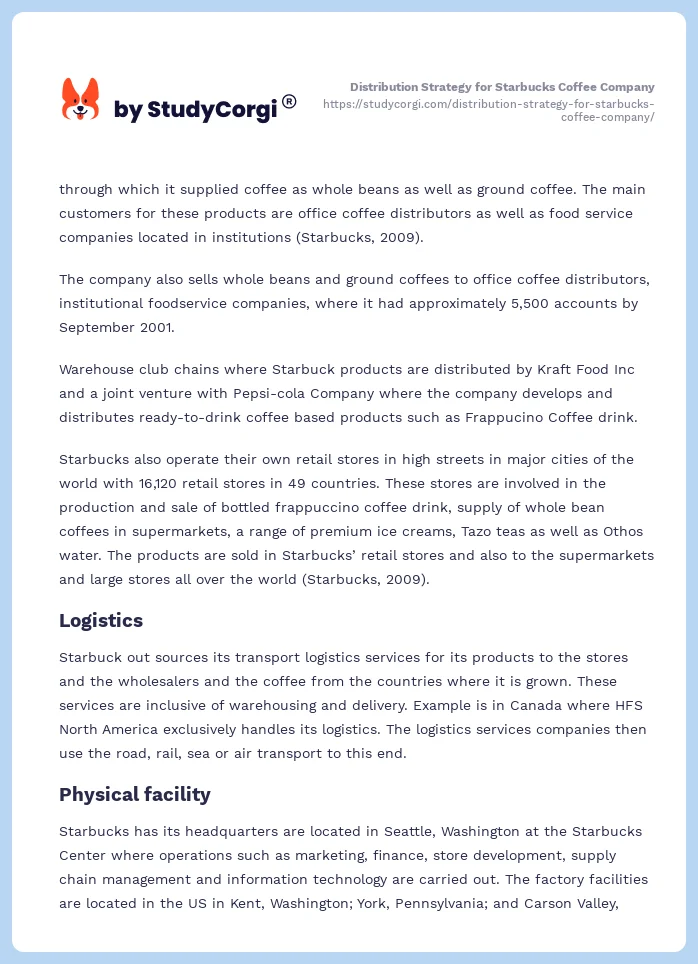 Distribution Strategy for Starbucks Coffee Company. Page 2