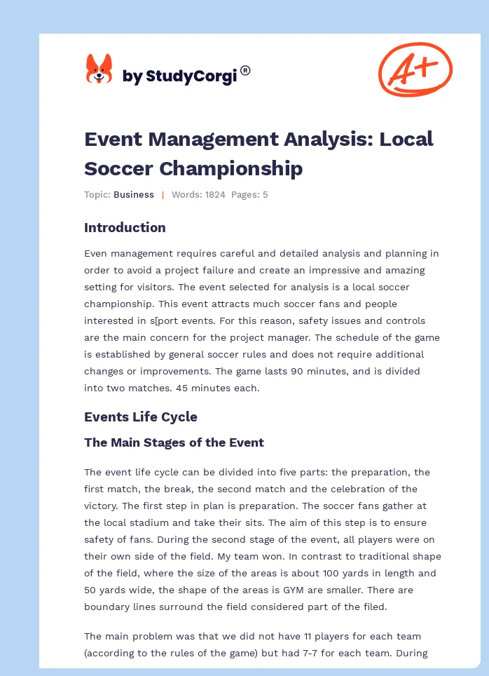 Event Management Analysis: Local Soccer Championship. Page 1