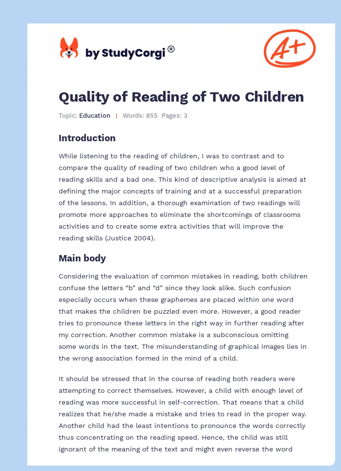Quality of Reading of Two Children. Page 1