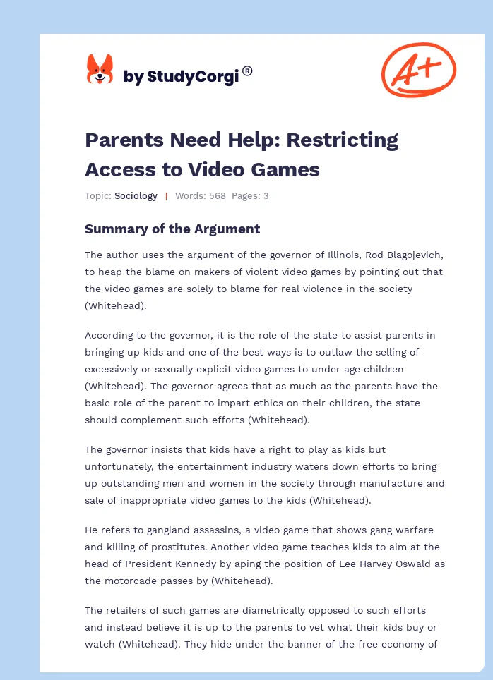 Parents Need Help: Restricting Access to Video Games. Page 1