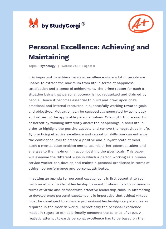 Personal Excellence: Achieving and Maintaining. Page 1
