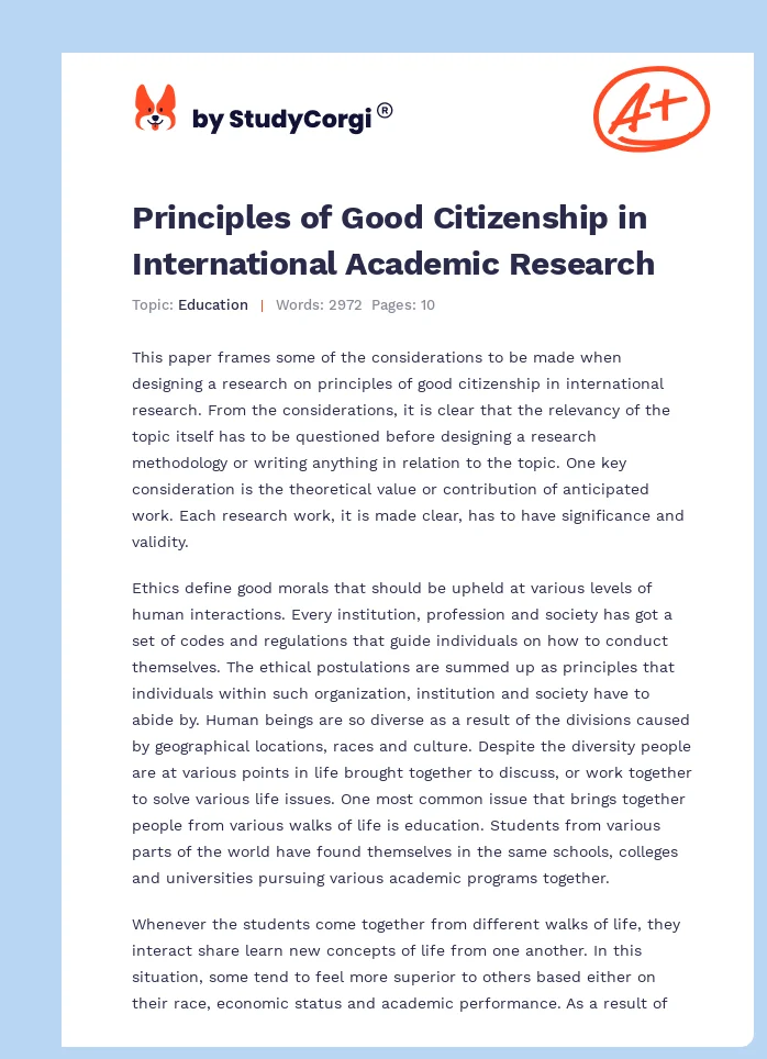 Principles of Good Citizenship in International Academic Research. Page 1