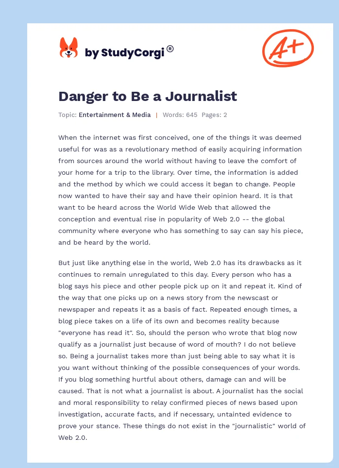 Danger to Be a Journalist. Page 1