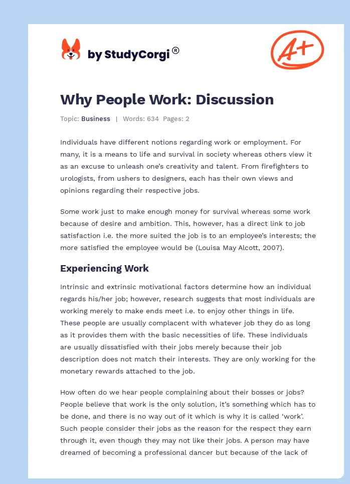 Why People Work: Discussion. Page 1