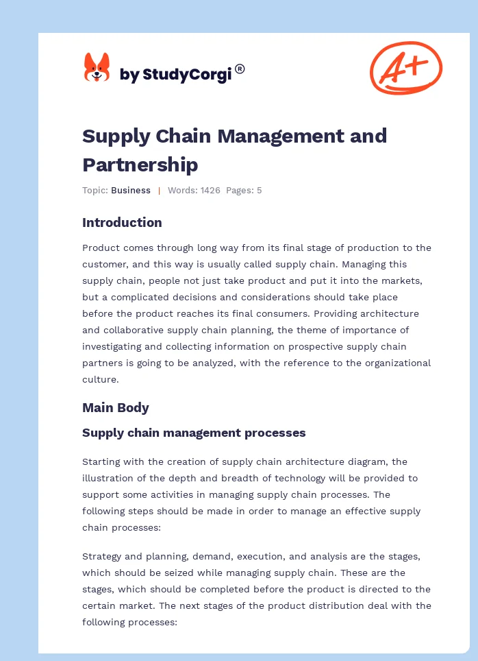 Supply Chain Management and Partnership. Page 1