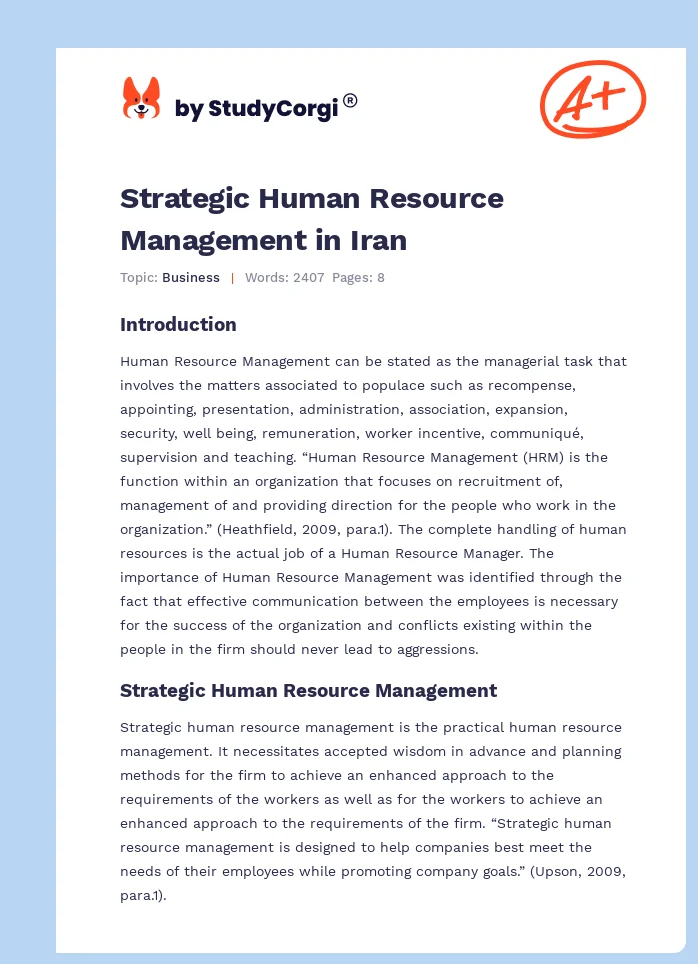 Strategic Human Resource Management in Iran. Page 1