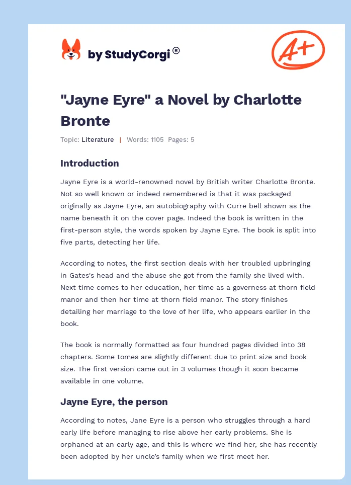 "Jayne Eyre" a Novel by Charlotte Bronte. Page 1