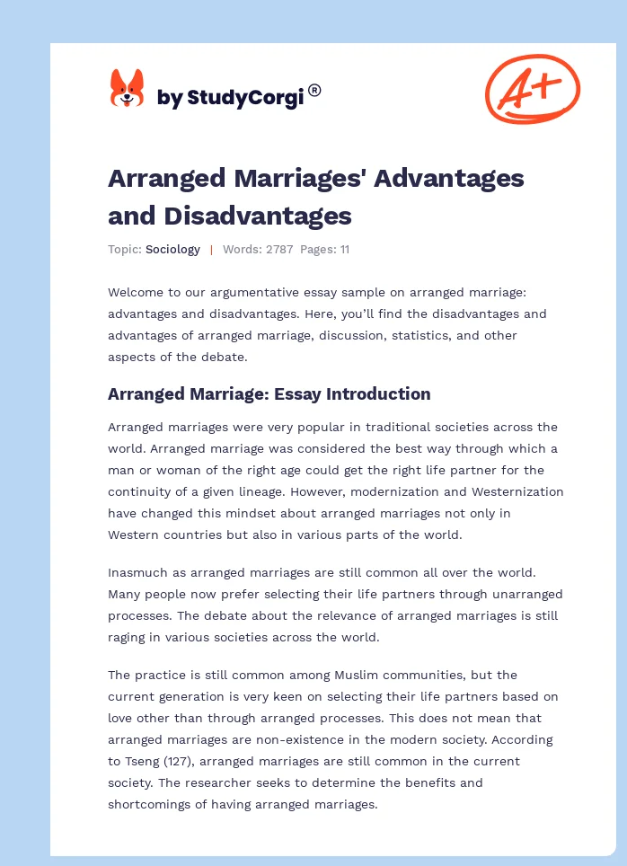 Arranged Marriages' Advantages and Disadvantages. Page 1