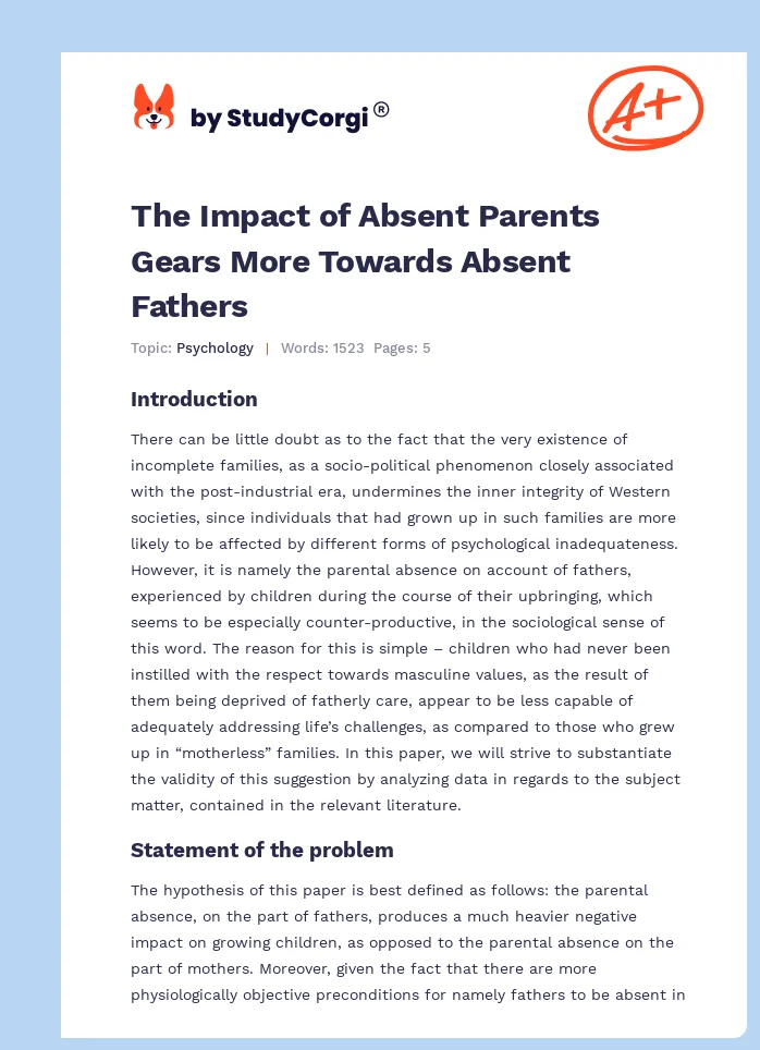 The Impact of Absent Parents Gears More Towards Absent Fathers. Page 1
