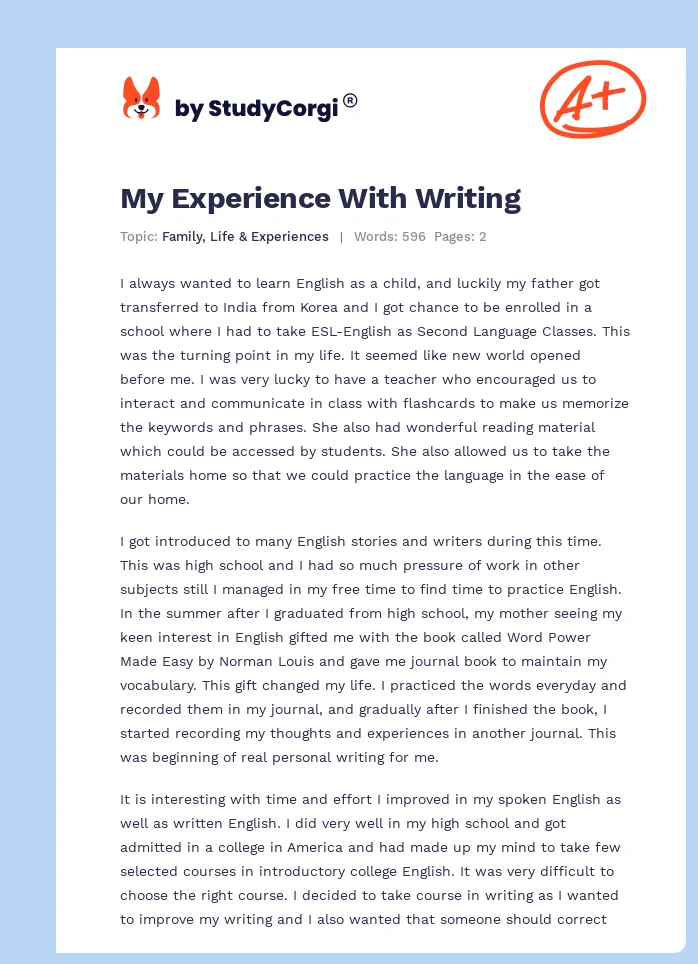 My Experience With Writing. Page 1