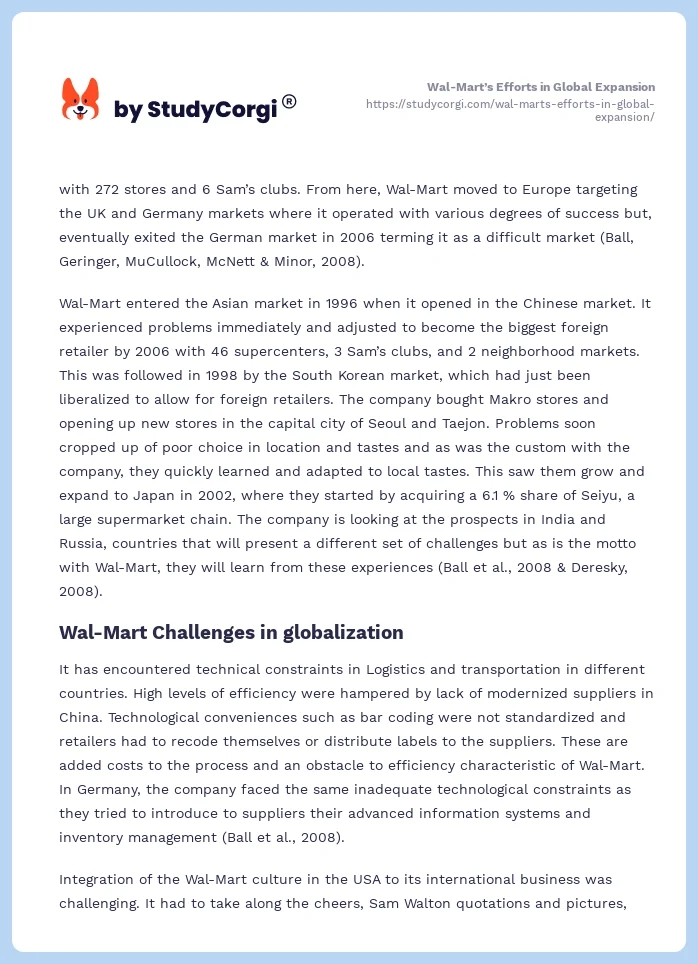 Wal-Mart’s Efforts in Global Expansion. Page 2