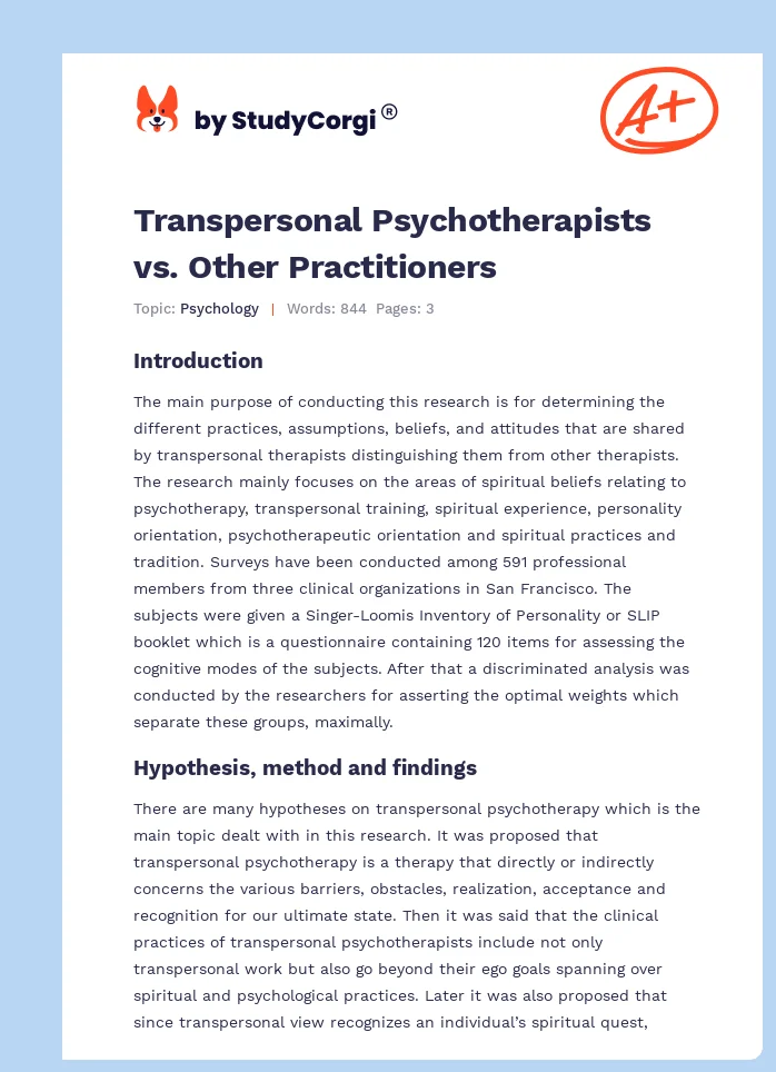 Transpersonal Psychotherapists vs. Other Practitioners. Page 1