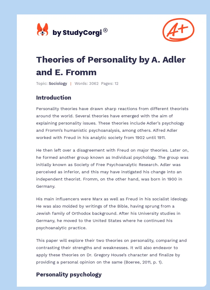 Theories of Personality by A. Adler and E. Fromm. Page 1