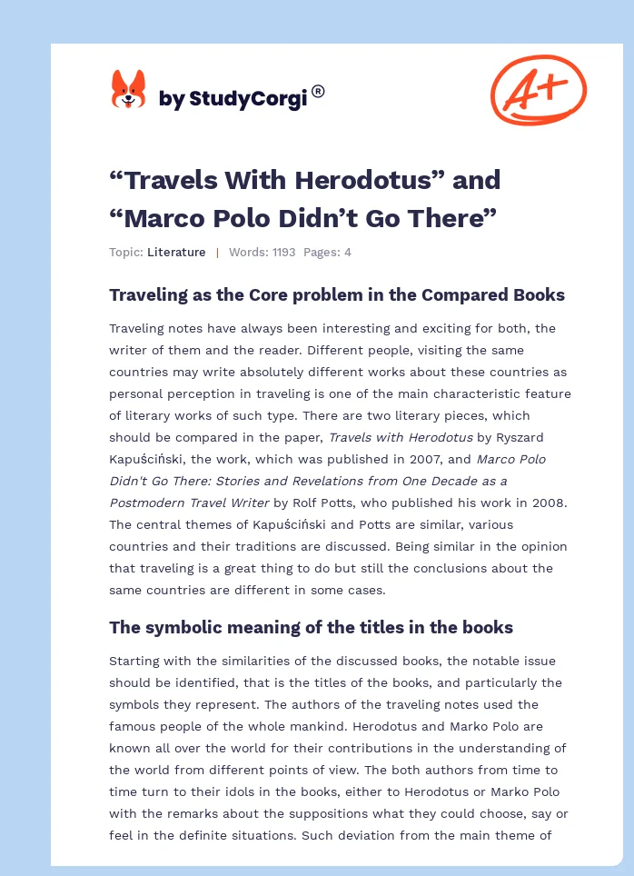 “Travels With Herodotus” and “Marco Polo Didn’t Go There”. Page 1