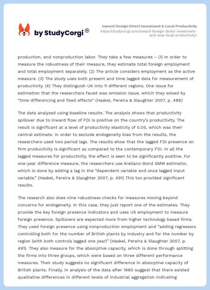 Inward Foreign Direct Investment & Local Productivity. Page 2