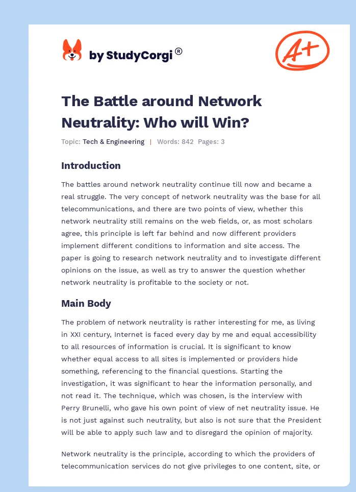The Battle around Network Neutrality: Who will Win?. Page 1