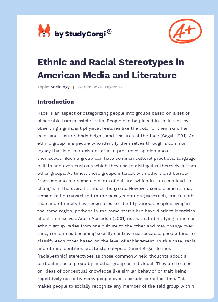 Ethnic and Racial Stereotypes in American Media and Literature. Page 1