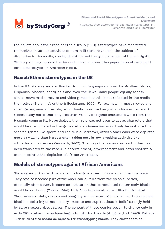 Ethnic and Racial Stereotypes in American Media and Literature. Page 2