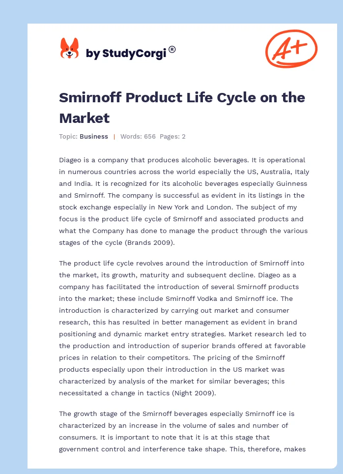 Smirnoff Product Life Cycle on the Market. Page 1