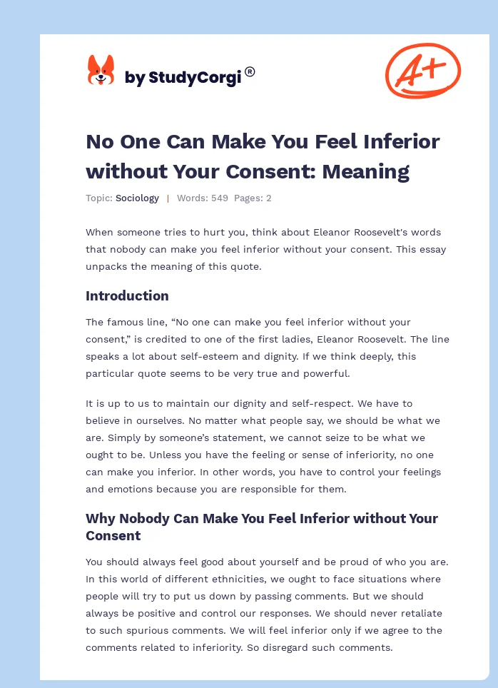 No One Can Make You Feel Inferior without Your Consent: Meaning. Page 1
