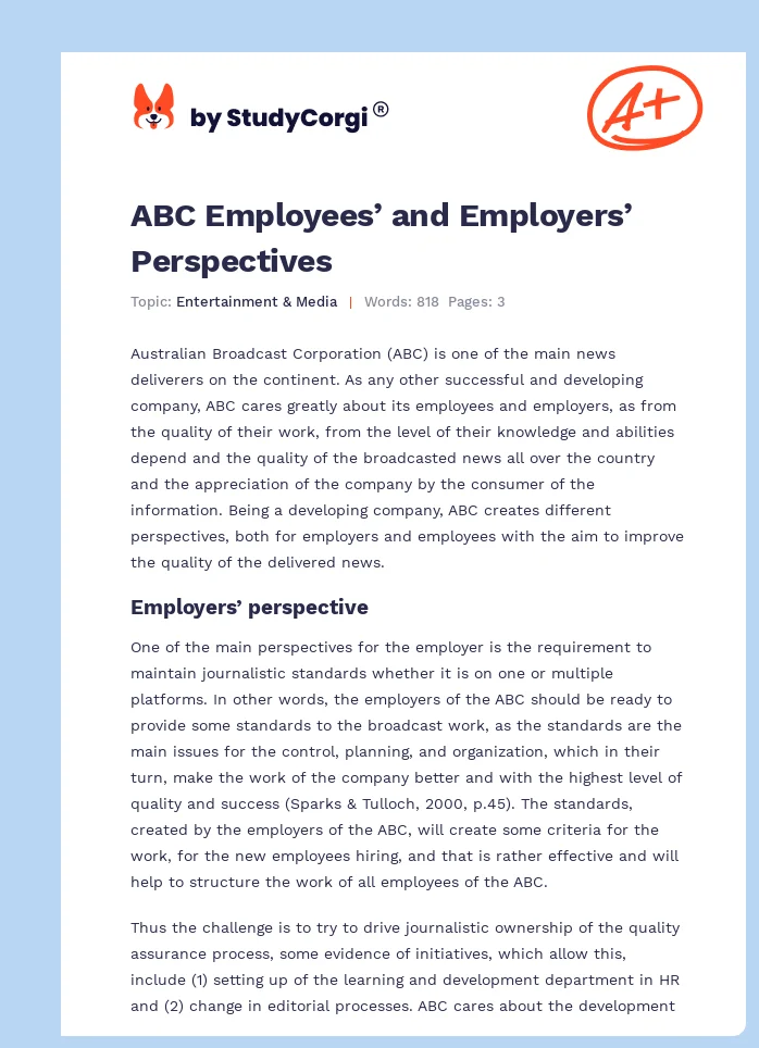 ABC Employees’ and Employers’ Perspectives. Page 1