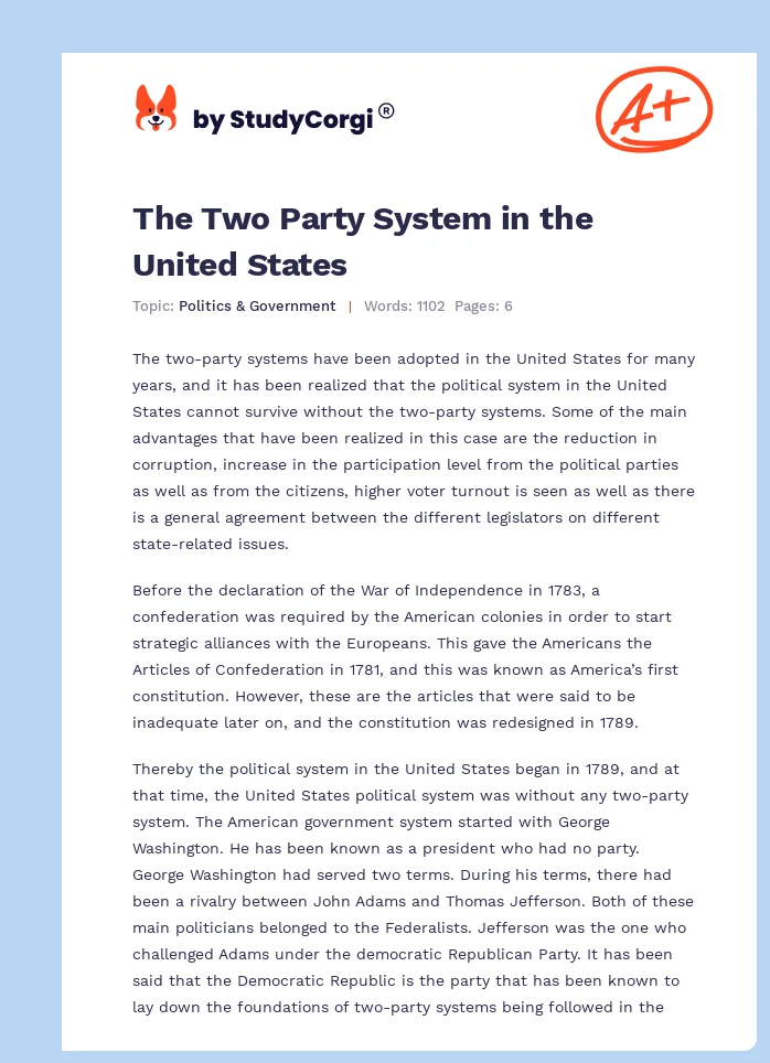 The Two Party System in the United States. Page 1