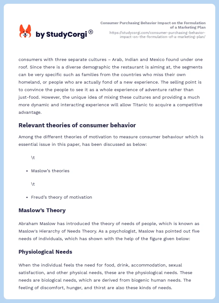 Consumer Purchasing Behavior Impact on the Formulation of a Marketing Plan. Page 2