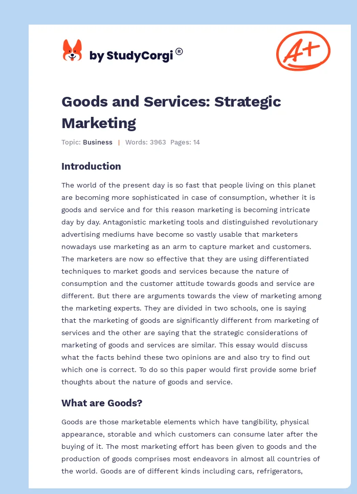 Goods and Services: Strategic Marketing. Page 1