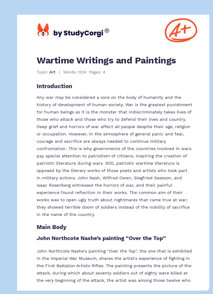 Wartime Writings and Paintings. Page 1