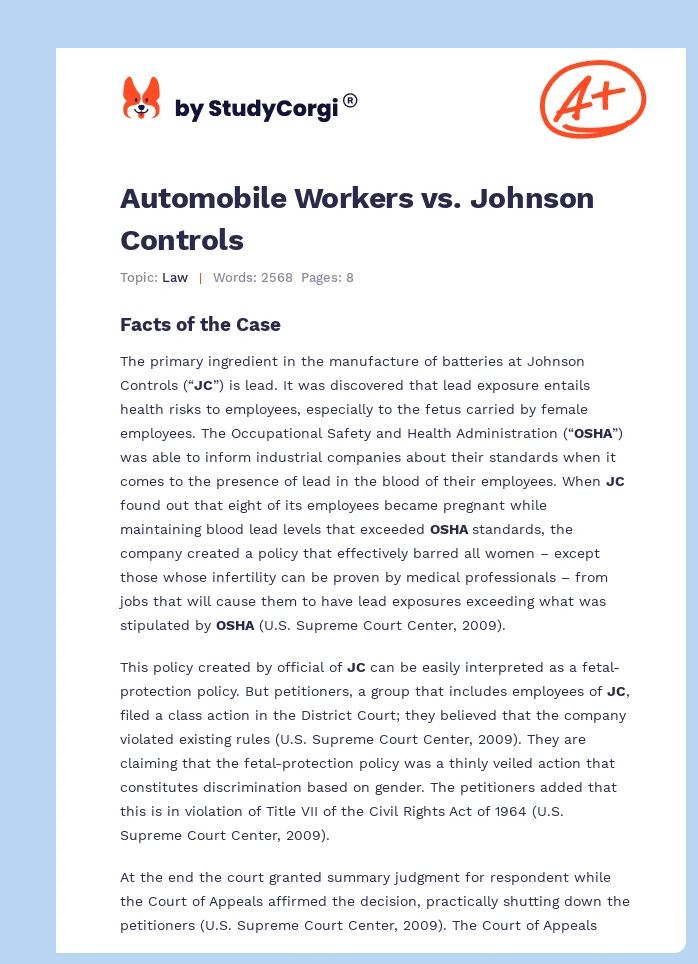 Automobile Workers vs. Johnson Controls. Page 1