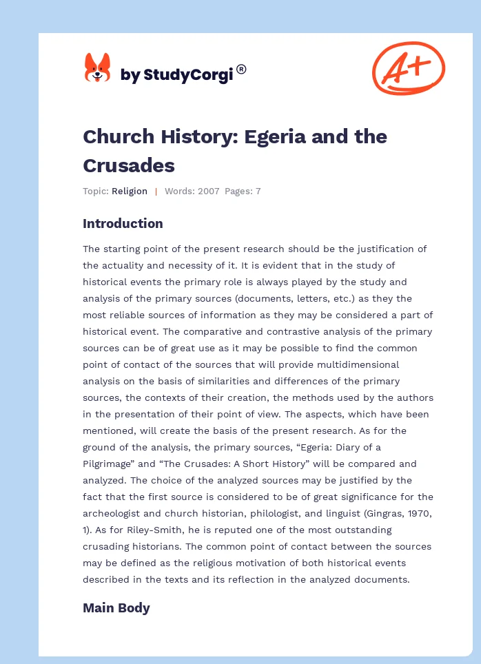 Church History: Egeria and the Crusades. Page 1