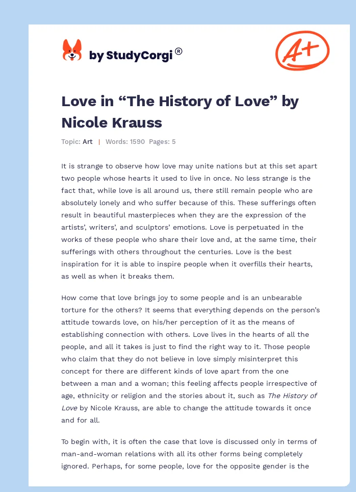 Love in “The History of Love” by Nicole Krauss. Page 1