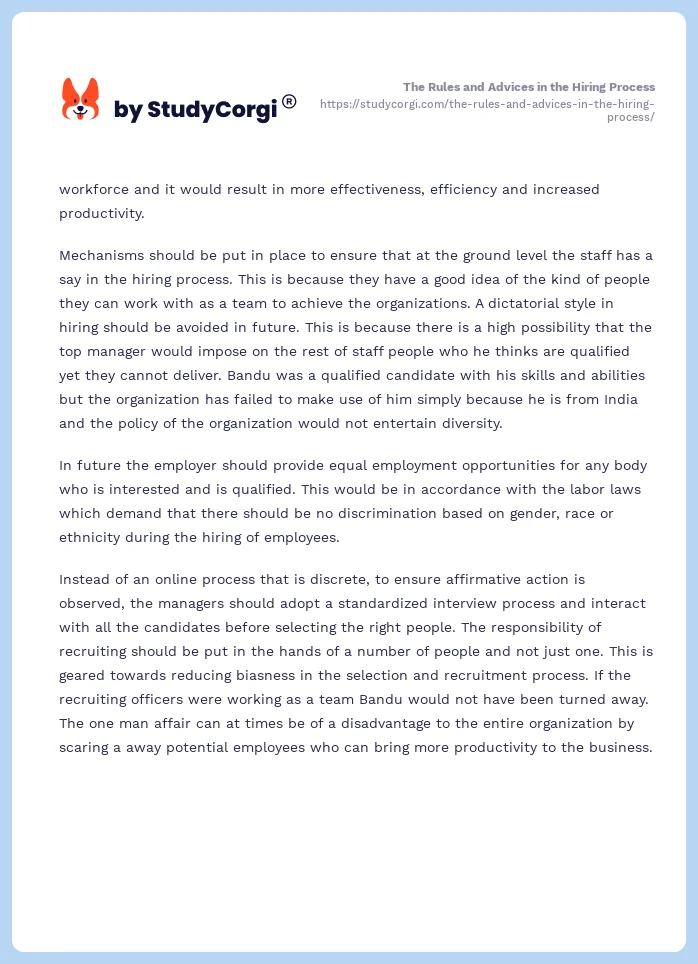 The Rules and Advices in the Hiring Process. Page 2