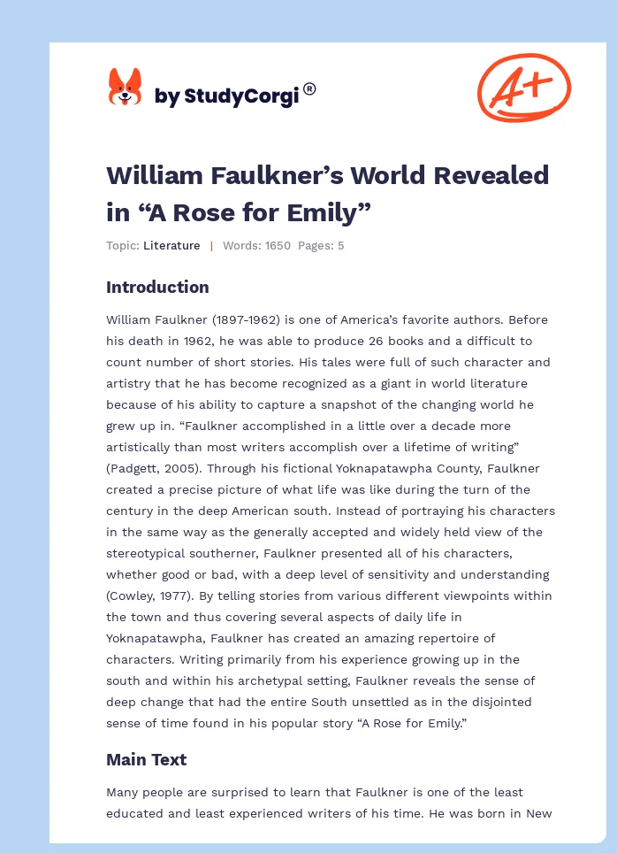 William Faulkner’s World Revealed in “A Rose for Emily”. Page 1