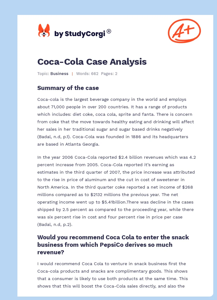 Coca-Cola Case Analysis. Page 1
