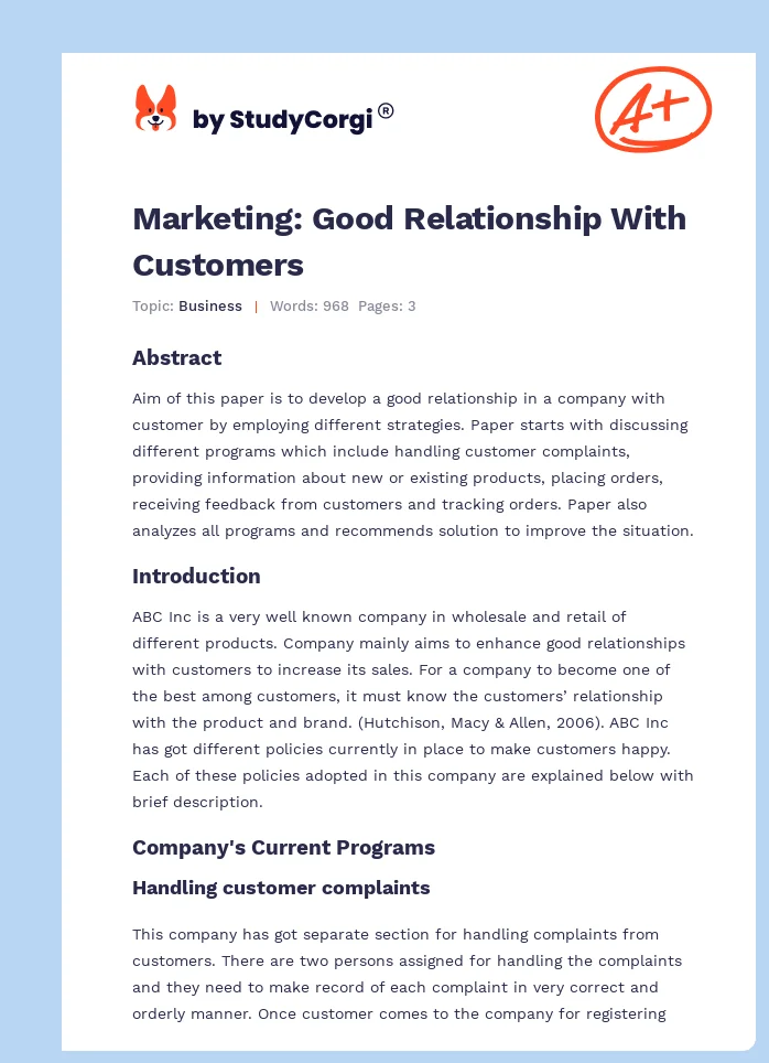 Marketing: Good Relationship With Customers. Page 1