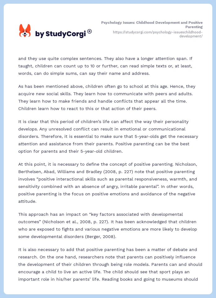 Psychology Issues: Childhood Development and Positive Parenting. Page 2
