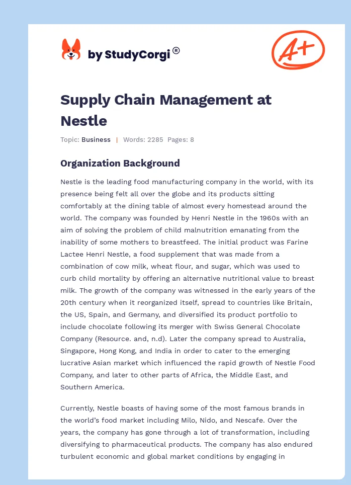 Supply Chain Management at Nestle. Page 1