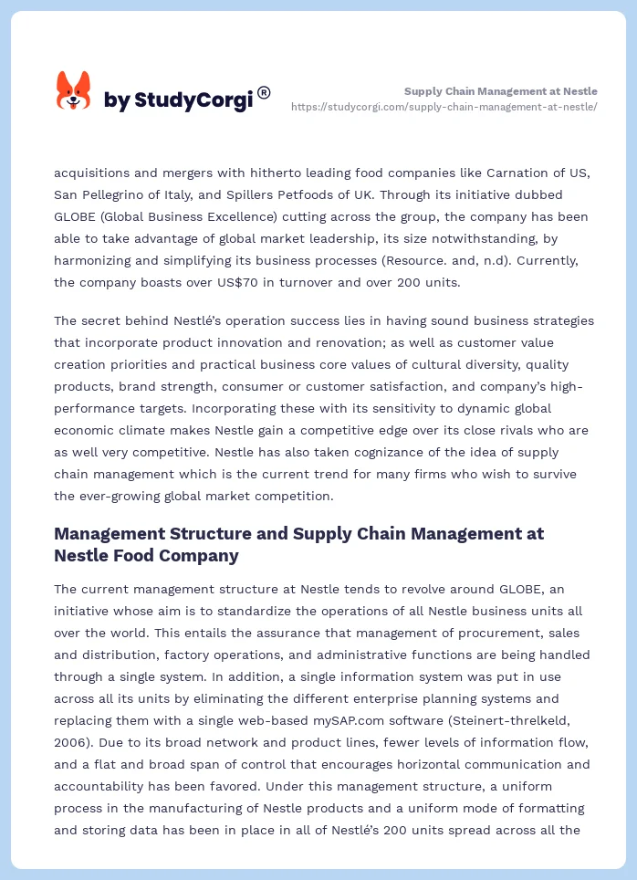 Supply Chain Management at Nestle. Page 2